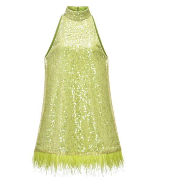 AMY LYNN - Esther Green Sequin Feather Trim Dress